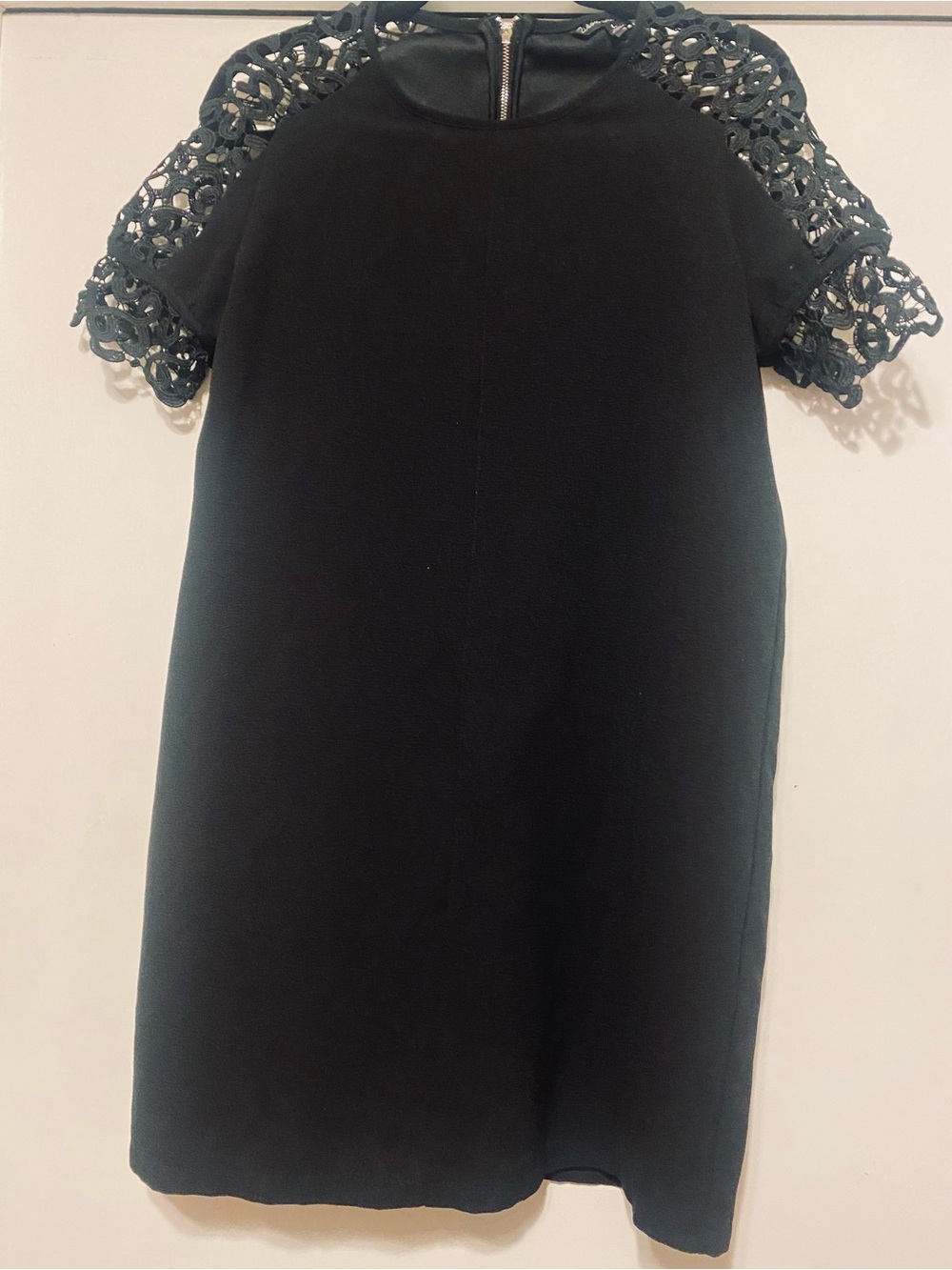 Women’s Large Black Dress with Lace Crochet Sleeves-Alison Andrews
